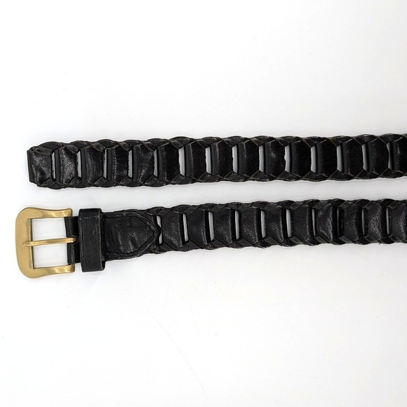 Bohemian Genuine Leather Black Open Weave Link Belt Brass Buckle Size‎ S/M Boho main image 5